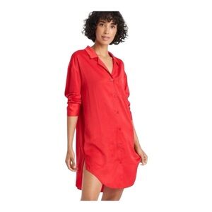 NWT Auden Satin Notch Collar Night Gown- Red Size L
